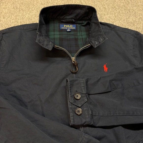 Vtg Polo Ralph Lauren Men's Navy 90's Zip Up Harrington Jacket Plaid Lined M - Picture 5 of 13
